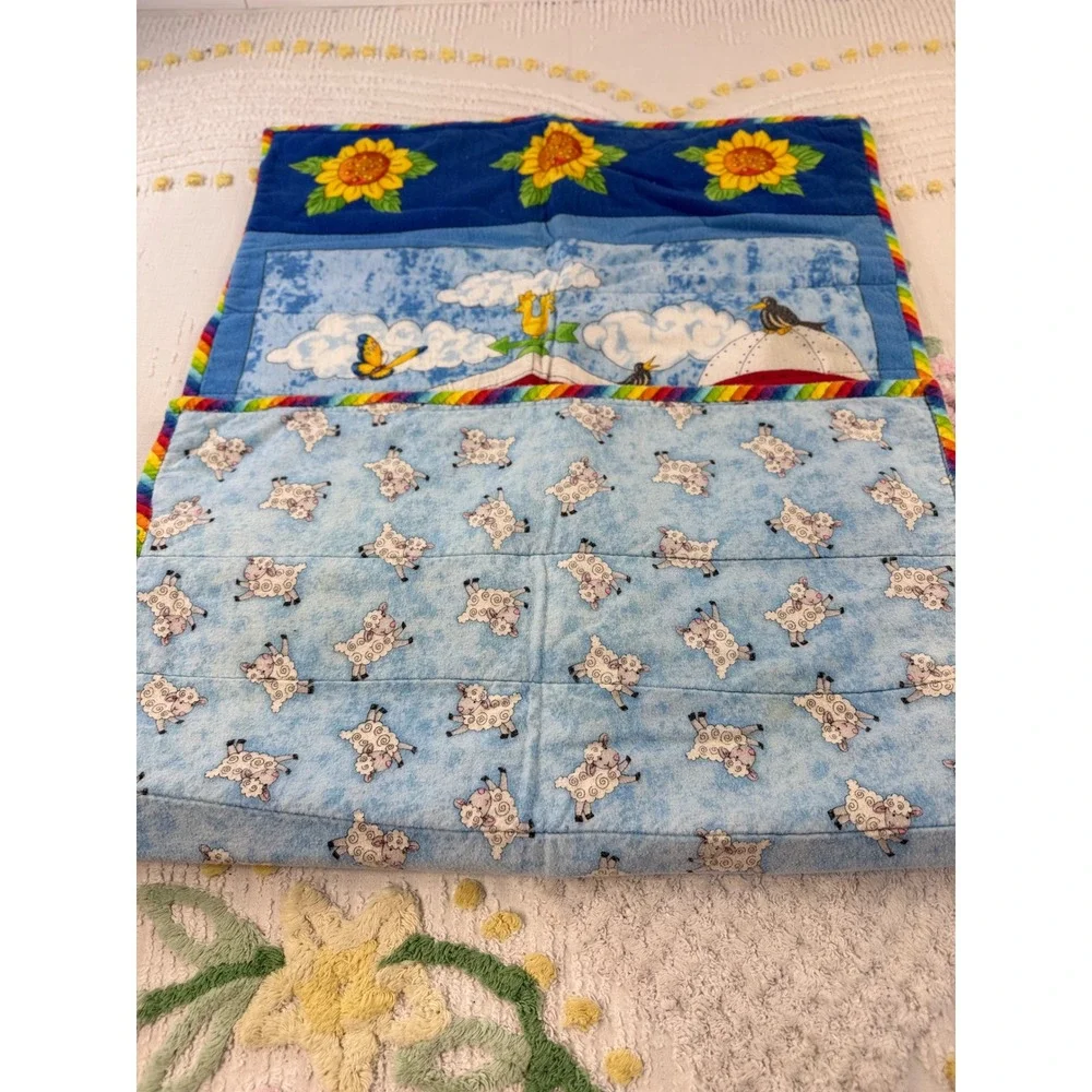 Baby Starters Barnyard vtg Quilt Blanket & Butterfly Bodysuit 3M Pink Blue New